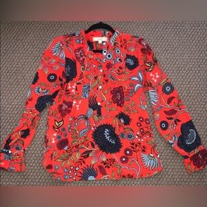 LOFT Red Floral Button-Up Blouse